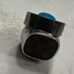 Louis Vuitton Silver and Brown Men's Accessory Ring